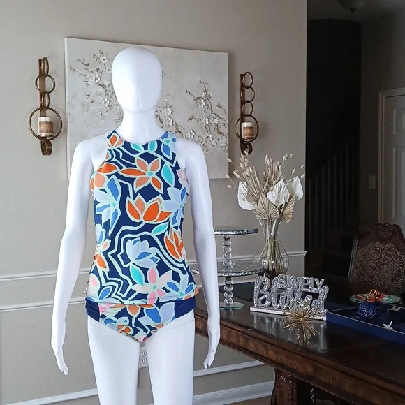 Women's Skechers Floral Patterned 2 Pc Tankini Set Swimwear. Size M - Picture 5 of 17